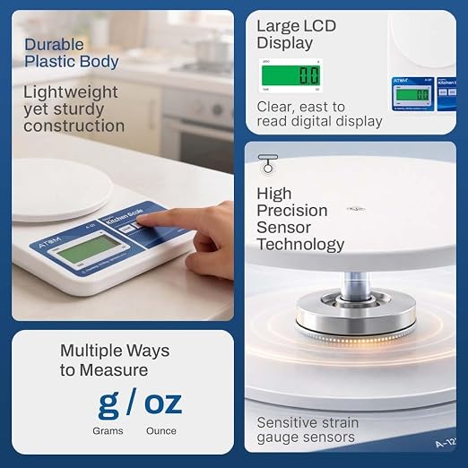 CRAE SF-400 Digital Kitchen Weighing Scale | 10kg x 1g Precision | LCD Display | White